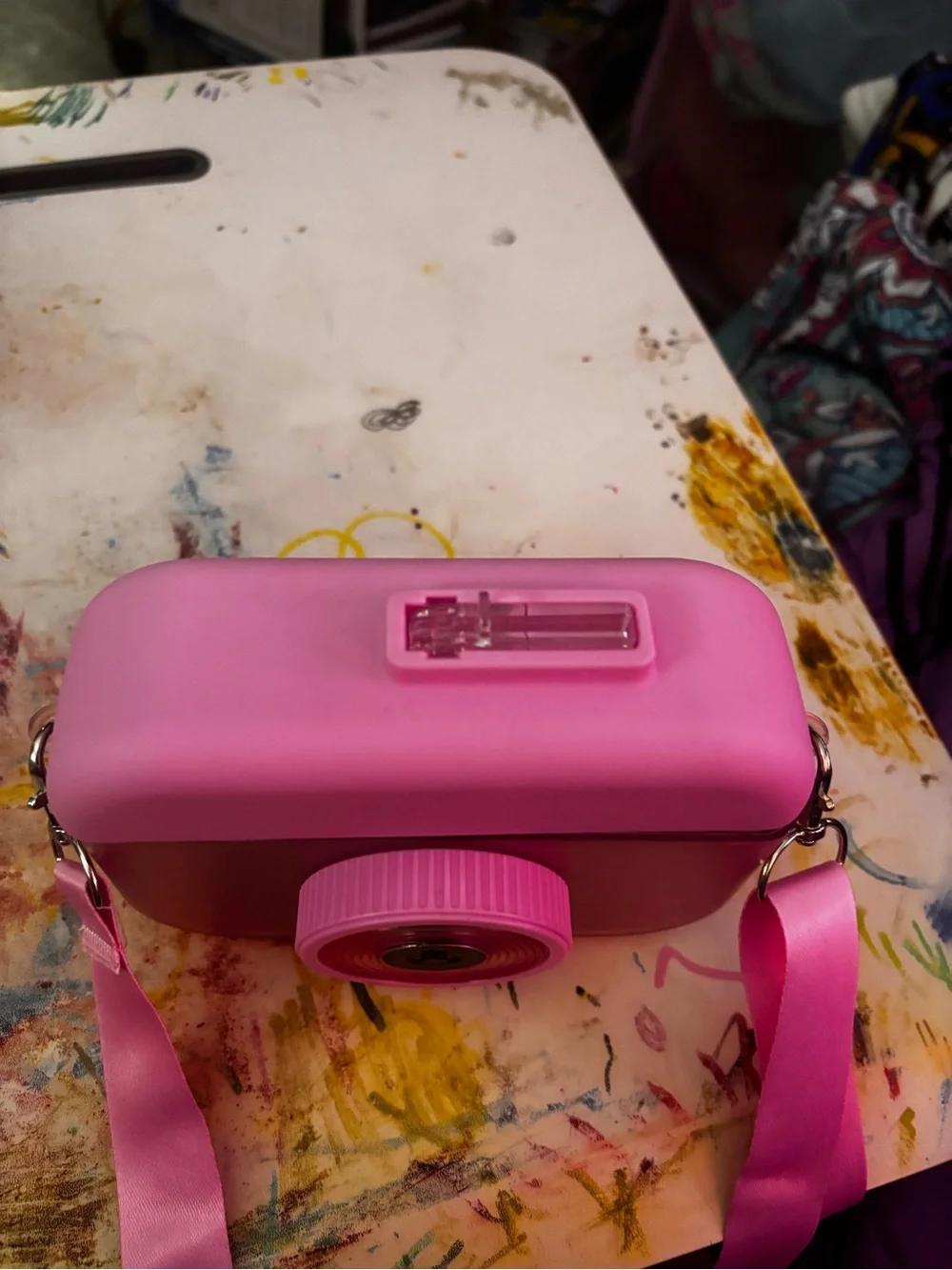 Pink Camera themed water bottle with Strap